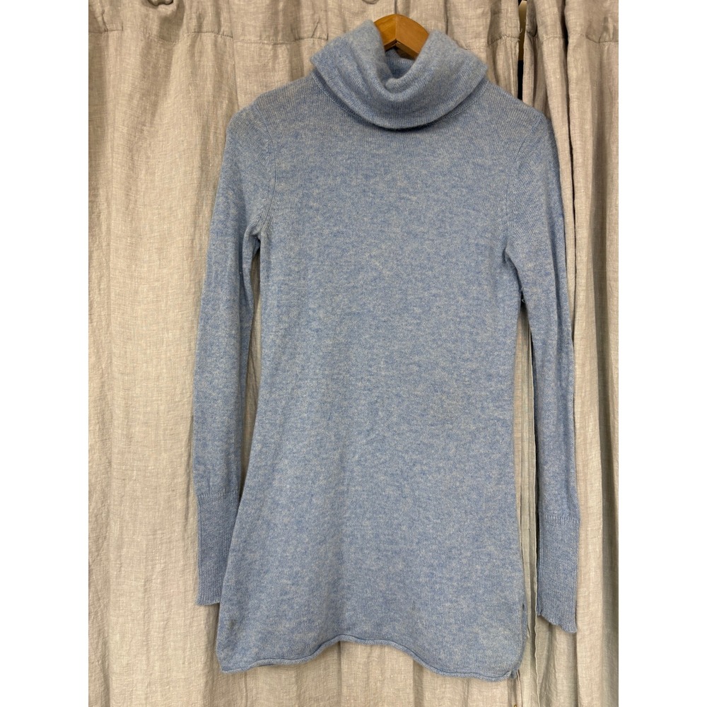 Athleta Cashmere Turtleneck Sweater Womens Small Blue Good Repaired Tunic
